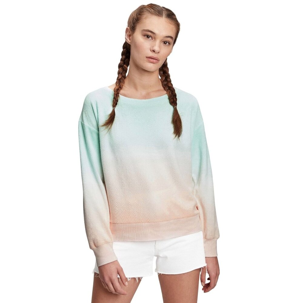 Gap Ombre Terry Soft Pullover Sweatshirt Pastel Mint Pink Gradient